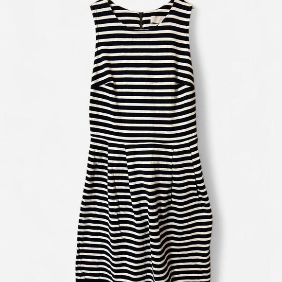 Loft navy blue and white striped A-line mini dress women's size 0 - Picture 2 of 6